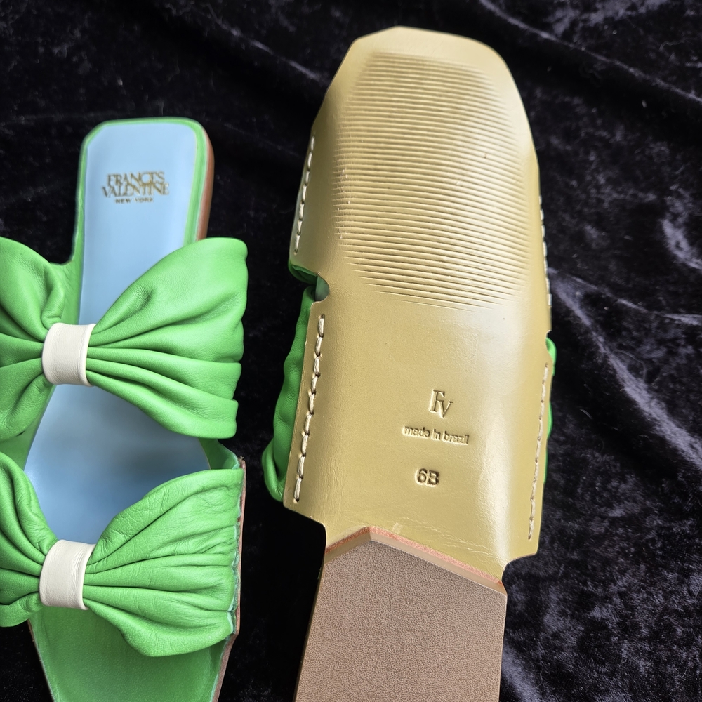 Frances Valentine Green Double Bow Sandals - Picture 2 of 3